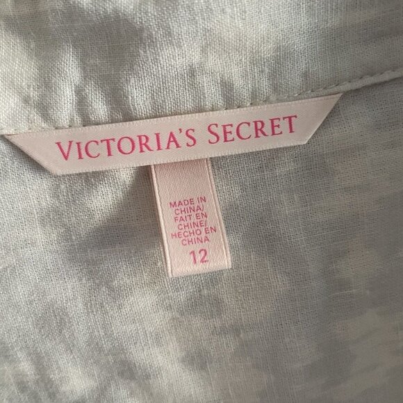 Victoria's Secret Women 12 White Pale Blue Linen Cotton Ikat Tie Dye Boho Romper - Picture 7 of 11